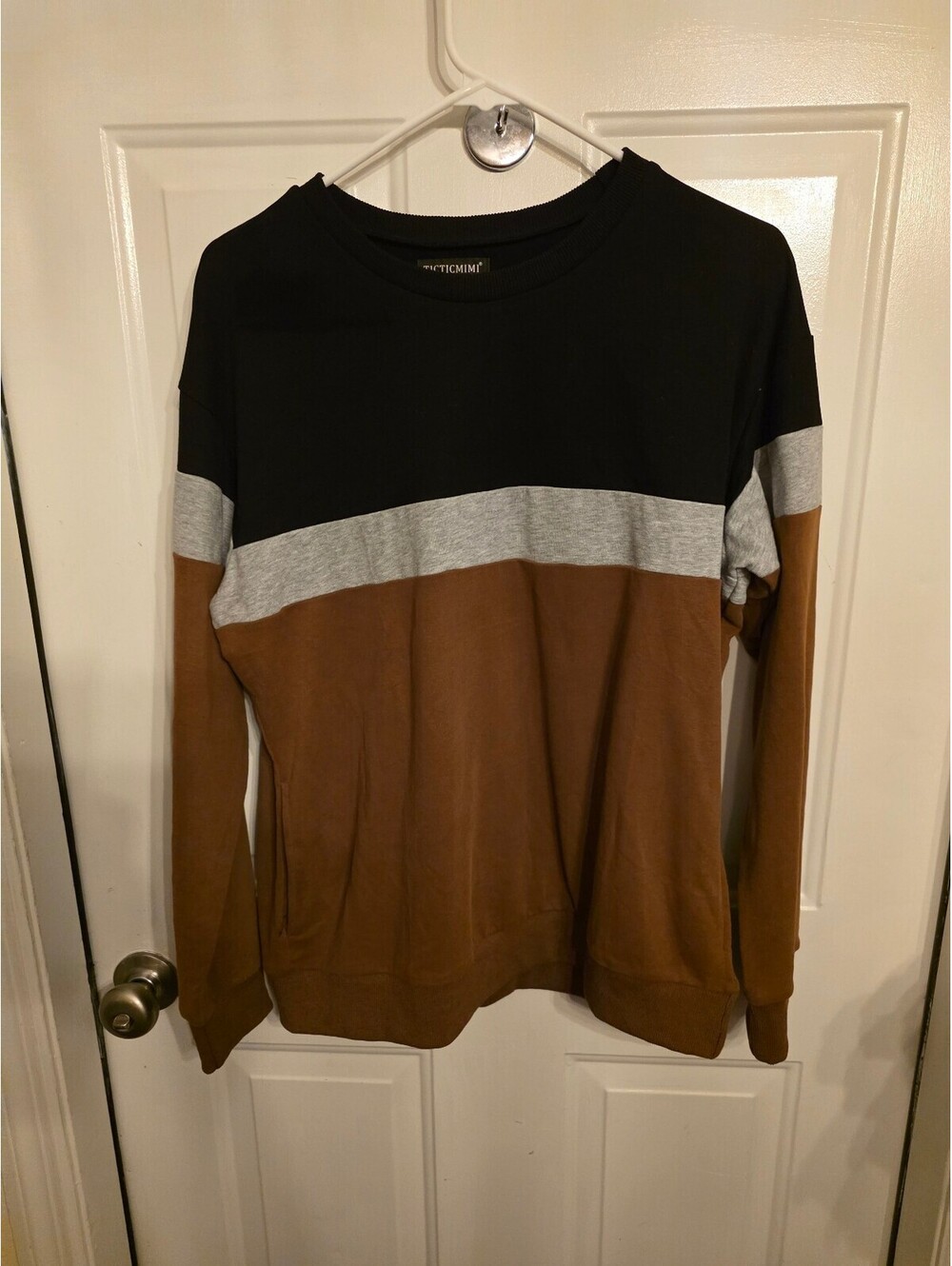 Womens Colorblock Crewneck Sweatshirt in Black, Gray, and Brown by Ticticmim